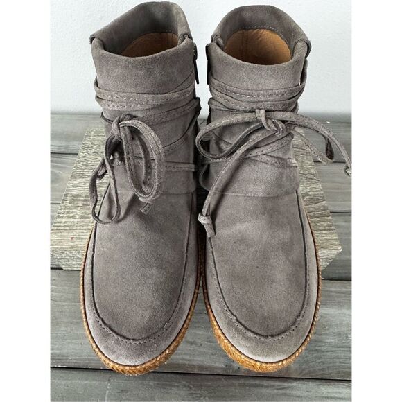 UGG Reid Lace-Up Flat Moc Leather Gray Bootie Size 7 - Picture 2 of 10